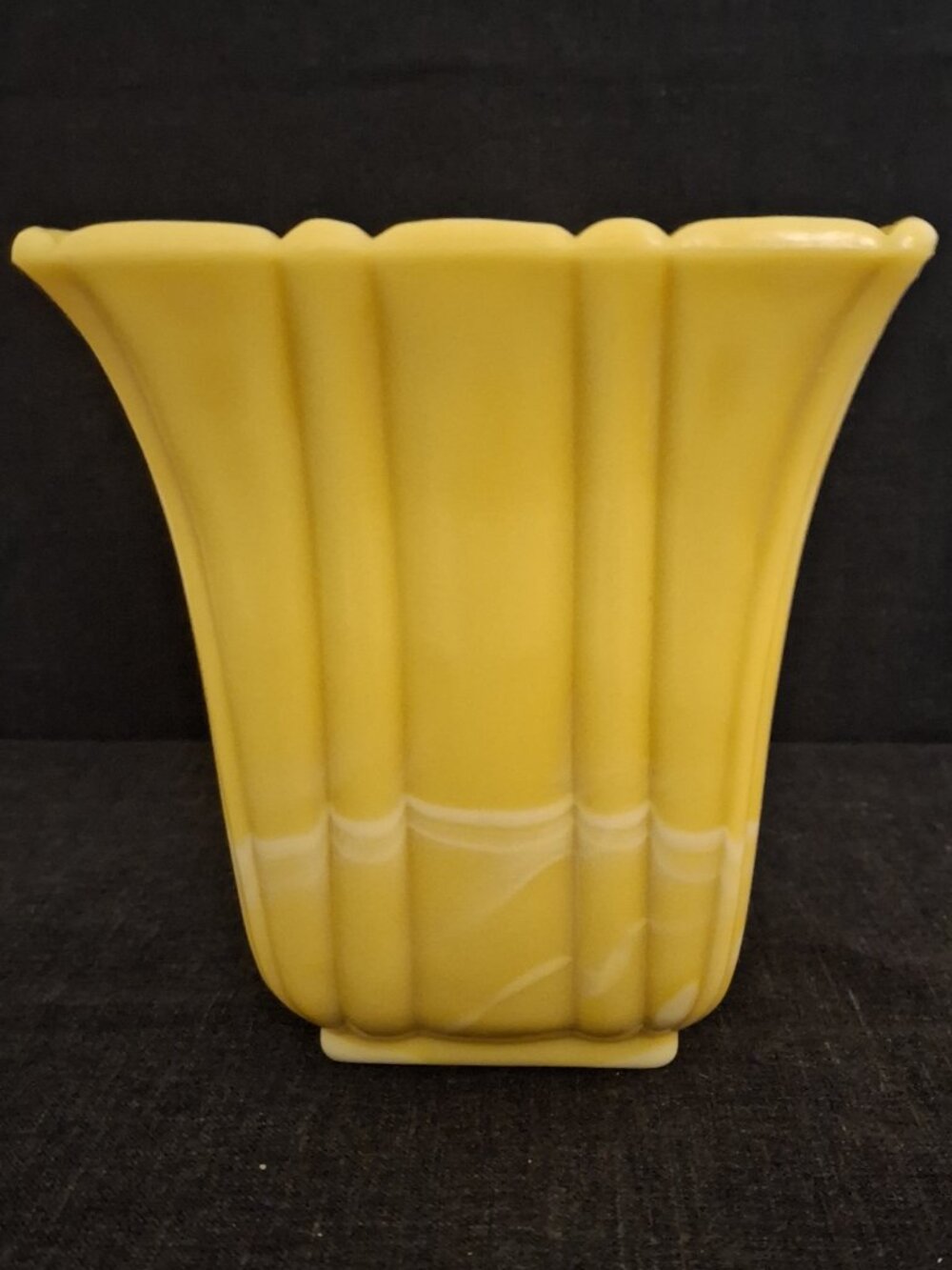 Vintage Akro Agate Glass Jardiniere Yellow Ribs Flutes Number 306 Art Deco
